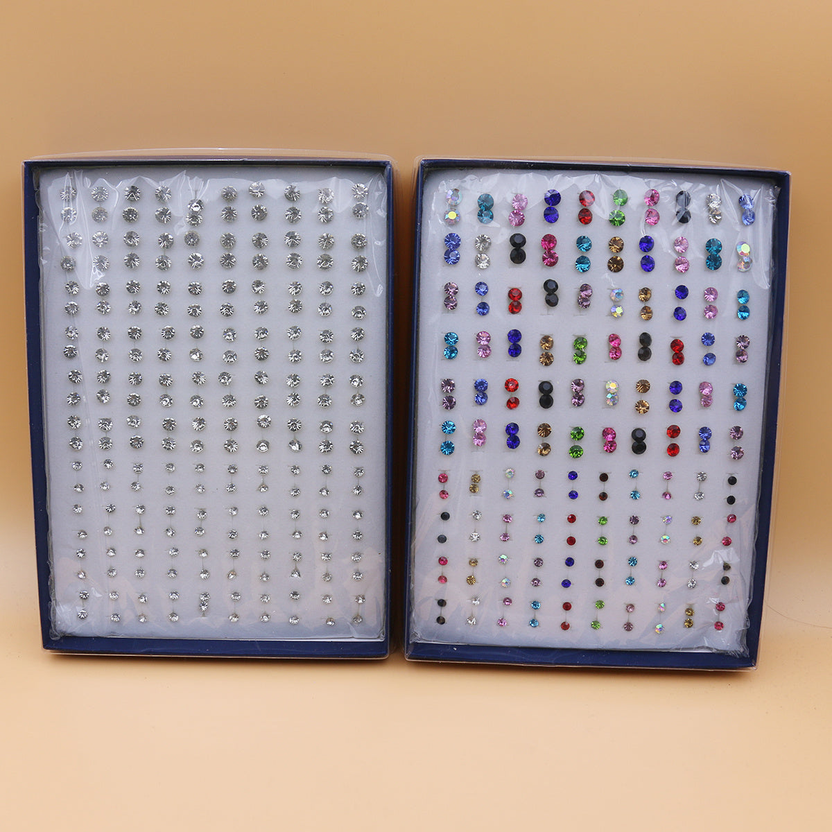 Large Set of 100 Pairs of Randomly Mixed Colorful Rhinestones Simple Fashion Shiny Plastic Glue Needle Earrings