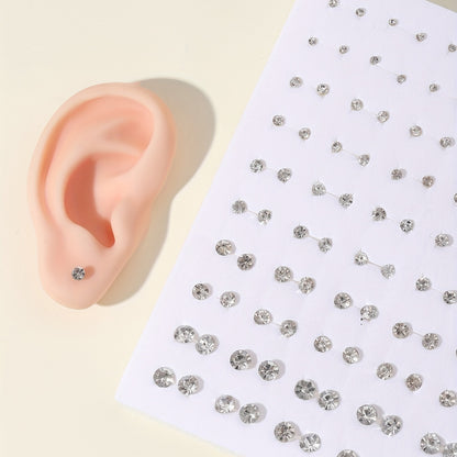 Large Set of 100 Pairs of Randomly Mixed Colorful Rhinestones Simple Fashion Shiny Plastic Glue Needle Earrings